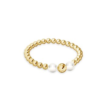 Elastyczny kulkowy pierścionek z perłami, srebro 925 : Srebro - kolor pokrycia - Pokrycie żółtym 18K złotem - GIORRE