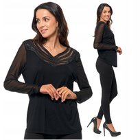 Elegancka Bluzka Damska Delikatna Siateczka i Kryształami CZARNA MORAJ - S