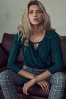 Elegancka BLUZKA damska KOPERTOWY DEKOLT zielona S FIGL