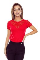 Elegancka bluzka z koronkowymi detalami na ramionach i dekolcie Cyryla czerwona  XL Eldar