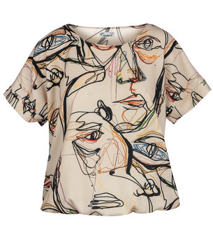 Elegancka bluzka z okrągłym dekoltem i gumką w pasie print EMI-XL - Agrafka