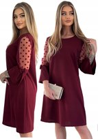 Elegancka Bordowa Trapezowa Sukienka M - 4XL Polski Producent Różne Kolory