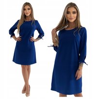 Elegancka Chabrowa Sukienka z Wiązanym Rękawem Rozmiar 46 Polski Producent