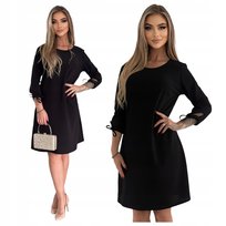 Elegancka Czarna Sukienka z Wiązanym Rękawiem Rozmiar 38 Polski Producent