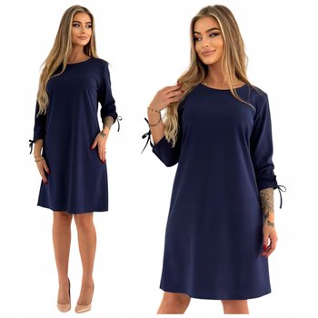 Elegancka Granatowa Sukienka z Wiązanym Rękawem Rozmiar 48 Polski Producent - Inna marka