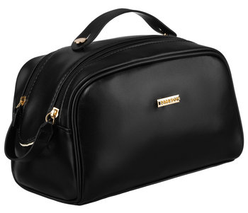 Elegancka kosmetyczka damska PETERSON duża czarna na suwak i klips magnetyczny uchwyt do przenoszenia przegródki organizer podróżny na prezent - Peterson