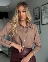 Elegancka Koszula Damska Złote Guziki Polska Produkcja Do biura Mokka XL Inna marka