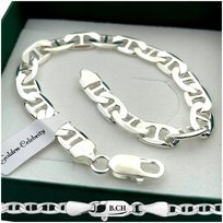 Elegancka Męska Srebrna Bransoletka 925 Gucci 7,5 Mm Szeroka Darmowy Grawer Golden Celebrity