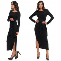 Elegancka SUKIENKA DAMSKA Czarna Midi Klasyczna z Rozcięciem MORAJ XS