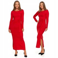 Elegancka SUKIENKA DAMSKA Czerwona Midi Klasyczna z Rozcięciem MORAJ XS