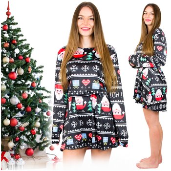 Elegancka Sukienka Świąteczna Z Długim Rękawem Czarna - Zolta