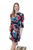 Elegancka sukienka z paskiem kwiaty Granatowa 36