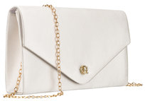 Elegancka torebka damska ROVICKY wieczorowa kopertówka mała klasyczna białą brokatowa na złotym łańcuszku kieszonka