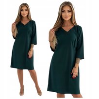 Elegancka Trapezowa Zielona Sukienka z Dekoltem w Serek Rozmiar 38