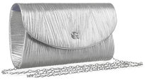 Elegancka wieczorowa kopertówka srebrna torebka damska wizytowa do ręki lub na ramię odpinany łańcuszek ROVICKY