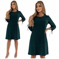 Elegancka Zielona Sukienka z Wiązanym Rękawem Rozmiar 46 Polski Producent