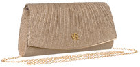 Elegancka złota brokatowa torebka damska na odpinanym łańcuszku ROVICKY wieczorowa wizytowa kopertówka do ręki lub na ramię