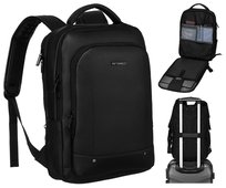 Elegancki czarny duży plecak męski ze skóry ekologicznej PETERSON miejsce na laptopa kieszonki mieści a4 miejski plecak unisex