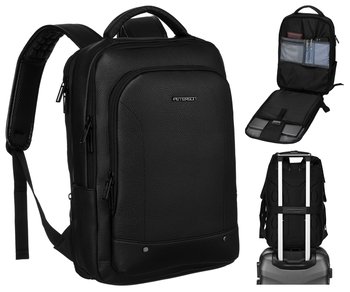 Elegancki czarny duży plecak męski ze skóry ekologicznej PETERSON miejsce na laptopa kieszonki mieści a4 miejski plecak unisex - Peterson