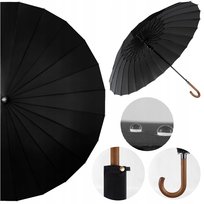 Elegancki Czarny Parasol 24 Druty Duży Xxl 145Cm