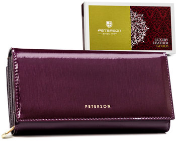 Elegancki duży portfel damski na karty ochrona RFID Peterson, ciemnofioletowy - Peterson