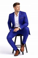 Elegancki garnitur męski - granatowy/niebieski, 378slim fit 54 / 170 100%
