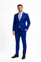 Elegancki garnitur męski - granatowy/niebieski, slim 330 fit 48 / 182 100%