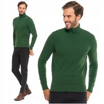Elegancki Golf Męski Sweter Pod Szyję Klasyczny Zielony Bawełna MORAJ 3XL