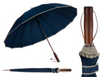 Elegancki granatowy parasol rządowy unisex PETERSON duża czasza pudełko prezentowe drewniana rączka stalowy trzon solidny