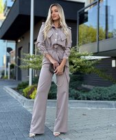 Elegancki Kombinezon Damski Wiązany w Talii Pasek Mokka M MARINA