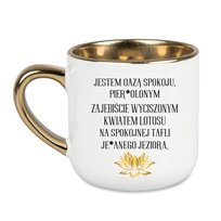 Elegancki kubek Jestem oazą spokoju. Kwiatem lotosu 400 Biały