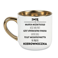Elegancki kubek Władza wszystkiego szef kierowniczka + imię 400 Biały