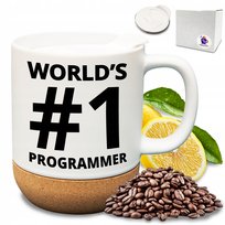 Elegancki kubek z nadrukiem + wieczko worlds 1 programista najlepszy it