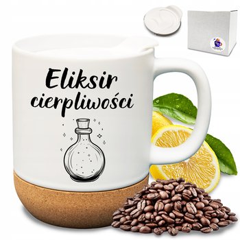 Elegancki kubek z wieczkiem i podstawką eliksir cierpliwości prezent gift - Kubkotwórnia