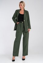 Elegancki luźny garnitur damski z marynarką i szerokimi spodniami Regular Fit - M1248, zielony, L FIGL