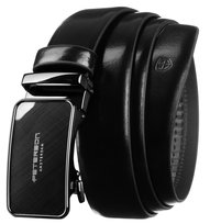 Elegancki pasek męski do spodni garnituru PETERSON skóra naturalna 125 automatyczna klamra czarny klasyczny casualowy gładki