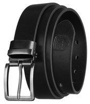 Elegancki pasek męski PETERSON klasyczny szeroki srebrna klamra do jeansów czarny