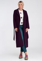 Elegancki płaszcz damski 7/8 wiązany w pasie z klapami bez kaptura Figl - M1243, fioletowy, M FIGL