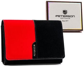 Elegancki portfel damski ze skóry ekologicznej z ochroną kart RFID Peterson, czarno-czerwony - Peterson