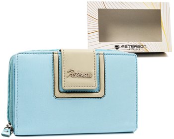 Elegancki portfel damski ze skóry naturalnej z ochroną kart RFID Peterson, niebiesko-szary - Peterson