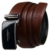 Elegancki skórzany pasek męski do spodni PETERSON brązowy automat czarna klamra samodzielne skracanie casualowy do garnituru 125