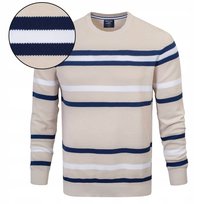 Elegancki SWETER Męski BEŻOWY w PASKI Klasyczny Bawełniany L Pako Jeans