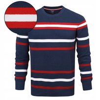 Elegancki SWETER Męski GRANAT w PASKI Klasyczny Bawełniany L Pako Jeans Pako Jeans