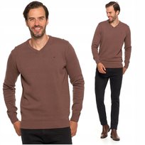 Elegancki Sweter Męski Klasyczny Prosty Krój Dekolt w Serek MORAJ XL