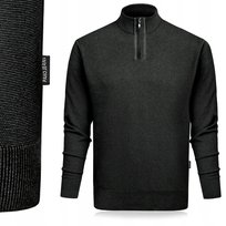 Elegancki SWETER Męski z Rozpinanym Półgolfem na Suwak Modny CZARNY XXXL