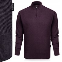 Elegancki SWETER Męski z Rozpinanym Półgolfem na Suwak Modny ŚLIWKOWY M