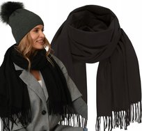 Elegancki SZAL jesień zimowy CIEPŁY klasyczny Gładki Szalik frędzle czarny Alur