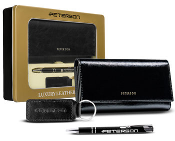 Elegancki zestaw damski portfel skórzany brelok długopis Peterson - Peterson