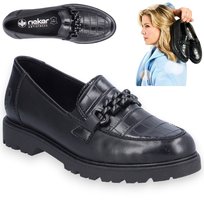 Eleganckie damskie buty ze skóry licowej mokasyny RIEKER Lordsy czarne 41 Inna marka