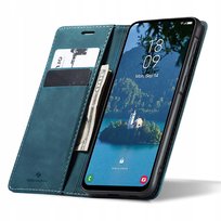 Eleganckie etui z klapką skórzane portfelowe Wallet Spacecase do galaxy a56 blue Spacecase